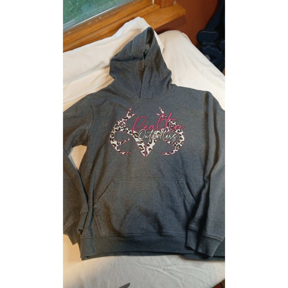 Realtree Outfitters Girls Youth XLarge Grey Hoodie Pink Leopard Antler Logo